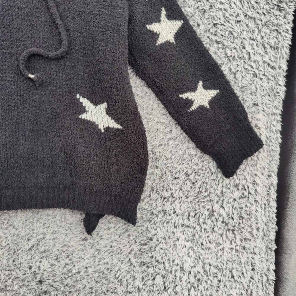POL Womens Whimsigoth Celestial Star Fuzzy Eyelash Knit Hoodie M Black Soft Cozy - Picture 14 of 15